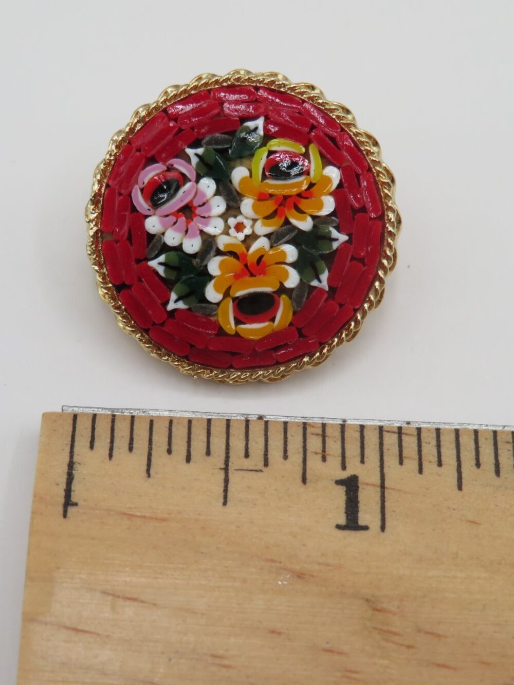 Vintage Italy Micro Mosaic Floral Brooch - Picture 10 of 10